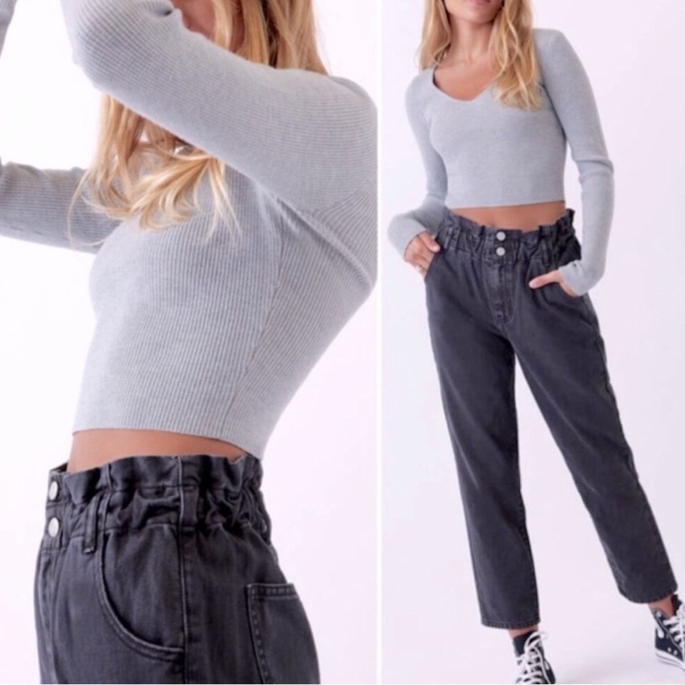 Pacsun Paperbag Straight Leg Mom jeans dark black wash size 23